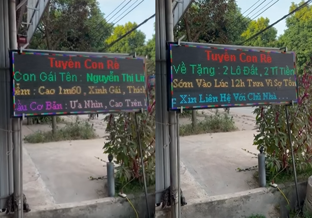 Hải Phòng là không lòng vòng: Bố vợ treo bảng LED tuyển con rể cao trên m65, không nhậu nhẹt, hứa cho 2 lô đất, tiền tỷ và 5 cây vàng Hải Phòng là không lòng vòng: Bố vợ treo bảng LED tuyển con rể cao trên m65, không nhậu nhẹt, hứa cho 2 lô đất, tiền tỷ và 5 cây vàng