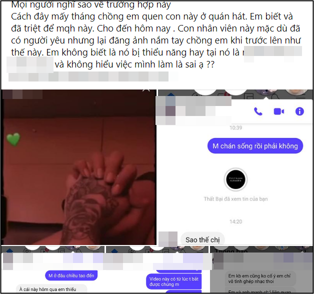 Thấy 'nhân viên quán hát' ngang nhiên đăng ảnh bộ phận cơ thể của chồng lên trang cá nhân để khiêu khích, vợ 'sôi máu' làm một việc khiến ả 'chạy mất dép' Thấy 'nhân viên quán hát' ngang nhiên đăng ảnh bộ phận cơ thể của chồng lên trang cá nhân để khiêu khích, vợ 'sôi máu' làm một việc khiến ả 'chạy mất dép'