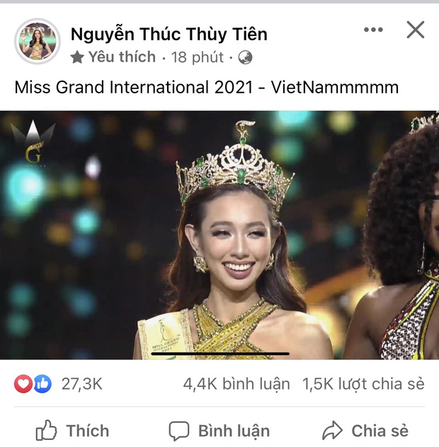 Thuỳ Tiên đã có chia sẻ đầu tiên sau khi đăng quang Miss Grand 2021 Thuỳ Tiên đã có chia sẻ đầu tiên sau khi đăng quang Miss Grand 2021