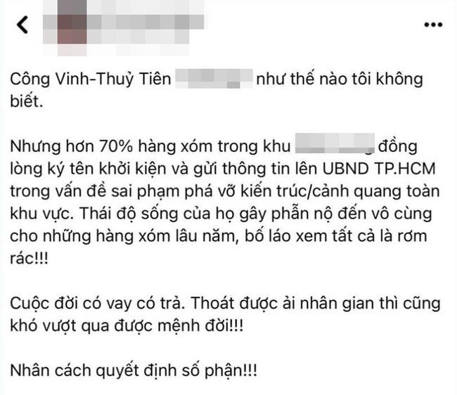 MXH rầm rộ thông tin Thủy Tiên - Công Vinh bị nhiều hàng xóm đòi khởi kiện vì một việc đã từng gây tranh cãi trong quá khứ MXH rầm rộ thông tin Thủy Tiên - Công Vinh bị nhiều hàng xóm đòi khởi kiện vì một việc đã từng gây tranh cãi trong quá khứ