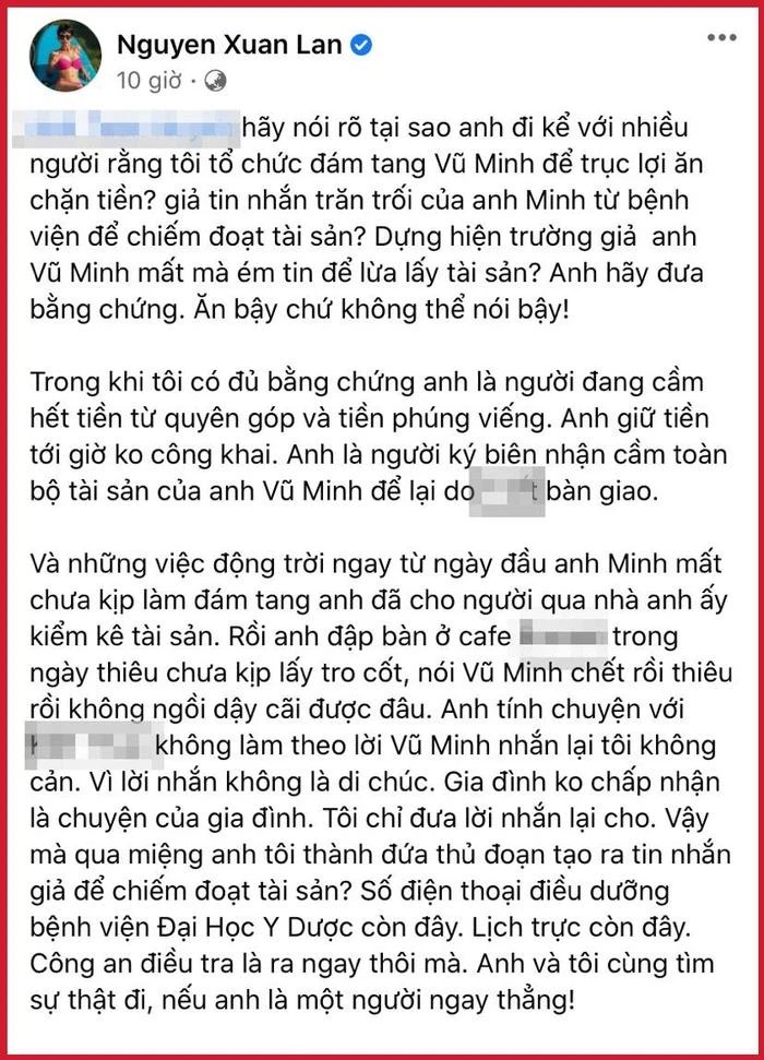 Xuân Lan bức xúc vì bị tố lợi dụng đám tang Vũ Minh để trục lợi cá nhân