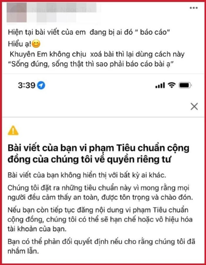 Tình cũ Chu Bin đăng đàn cho biết đã bị ai đó báo cáo bài viết