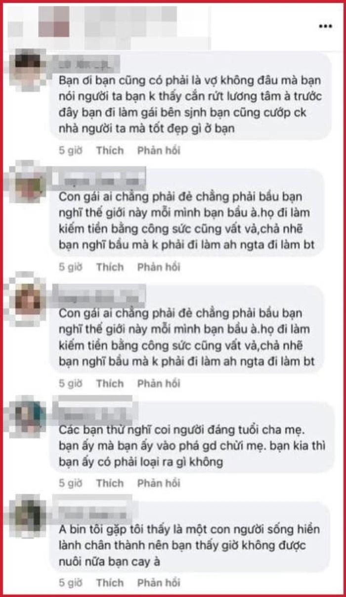 Cô cũng chia sẻ hình ảnh với những dòng bình luận được cho là của tài khoản ảo, nghi do Chu Bin đứng sau