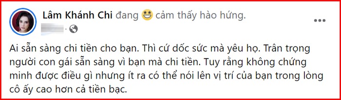 Dòng chia sẻ gây chú ý của Lâm Khánh Chi.