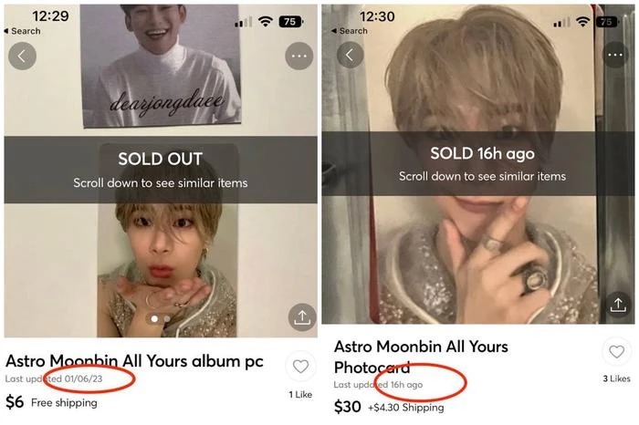 Một photocard khác của nam thần tượng đã tăng giá đến 5 lần, từ 6 USD (khoảng 140 nghìn đồng) lên 30 USD (khoảng 704 nghìn đồng)