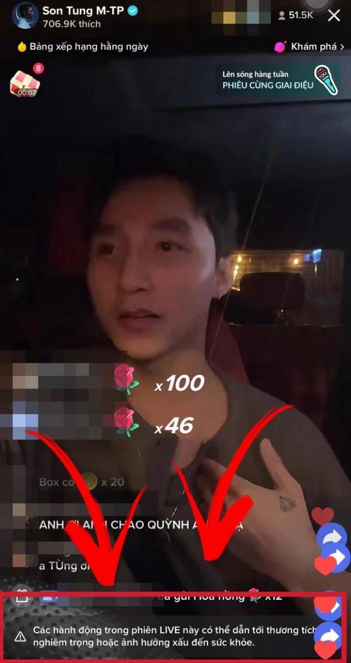 Dòng cảnh báo trong livestream của Sơn Tùng