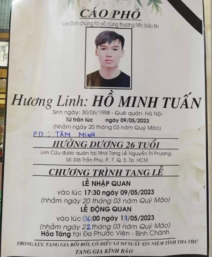 Linh cữu của nam ca sĩ sẽ được hoả táng tại một nghĩa trang thuộc huyện Bình Chánh, TP.HCM
