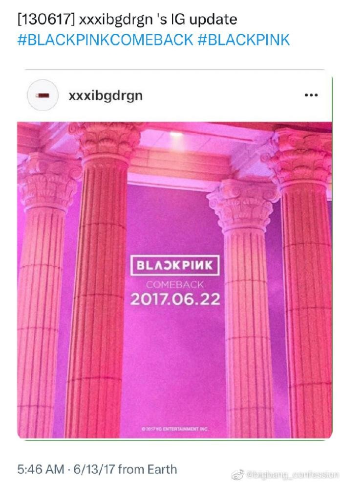 Mỗi khi Jennie cùng hội chị em ra mắt sản phẩm mới, G-Dragon đều chủ động đăng ảnh để ủng hộ đàn em cùng công ty quản lý (Ảnh: Bigbang Confession)