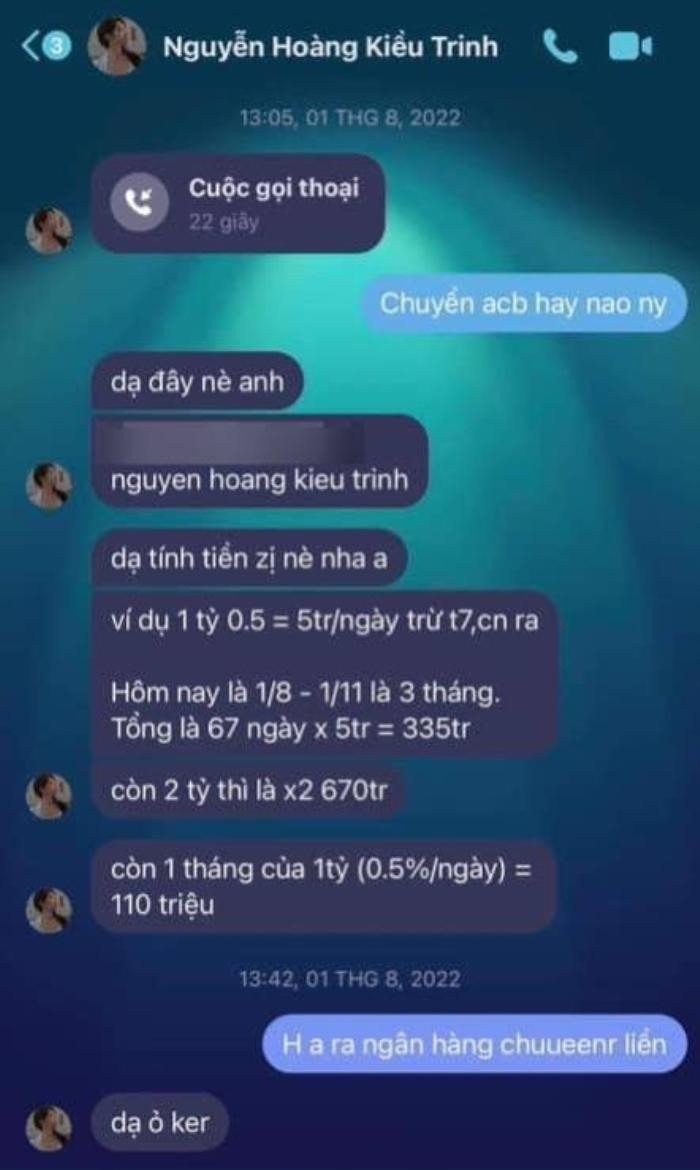 Hot TikToker N.H.H tung đoạn tin nhắn được cho là giữa Kiều Trinh Xíu với một người, nội dung liên quan đến vay nặng lãi