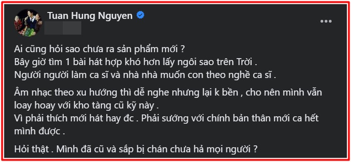 Nguyên văn chia sẻ của Tuấn Hưng trên trang cá nhân.