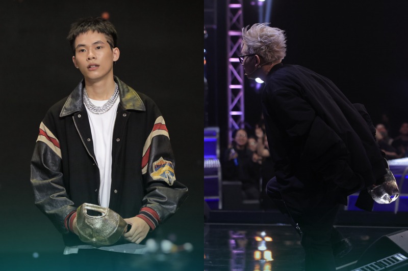 HLV B Ray cũng nắm bắt ngay cơ hội khiến cả trường quay vỡ òa khi nam rapper tiến lên sân khấu cùng chiếc nón vàng quyền lực để cứu Dlow về đội của mình