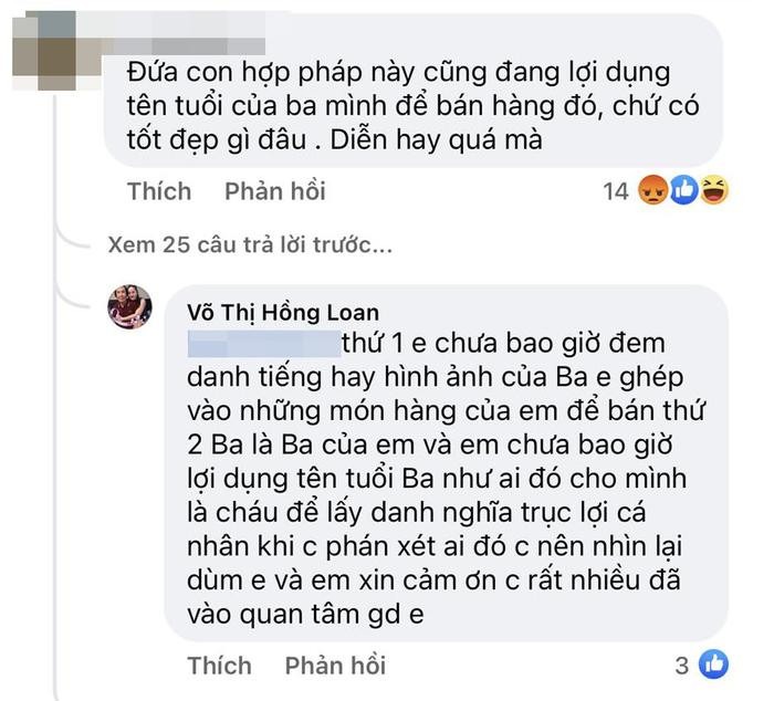 Hồng Loan đáp trả một bình luận mỉa mai của netizen.