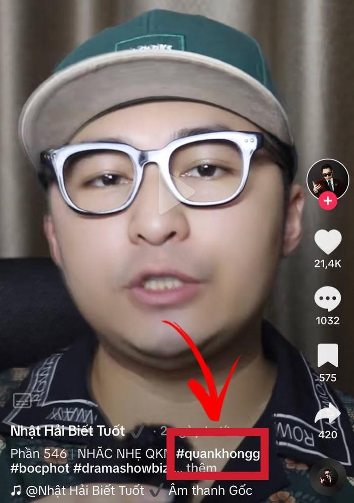 Nhật Hải Biết Tuốt gắn hashtag #quankhonggo (Quan Không Gờ) ngay trong clip 