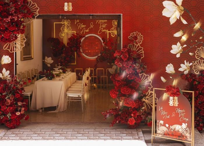 Không gian lễ ăn hỏi của Vũ Ngọc Anh và Cường Seven.