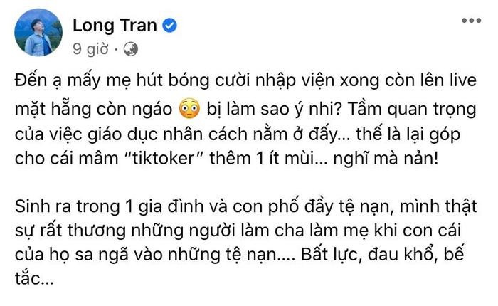 Bài đăng của Long Chun trên trang cá nhân