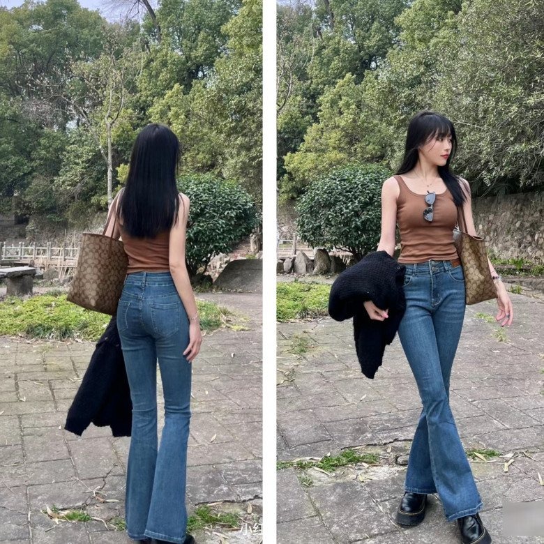 ​​​​​​Các cô nàng yêu thích sự phóng khoáng và trẻ trung có thể diện quần ống loe cùng áo thun 2 dây, với chất liệu co giãn, ôm lấy đường cong. Outfit này sẽ giúp bạn không cần hở hang nhưng vẫn có thể tôn lên đường cong quyến rũ.