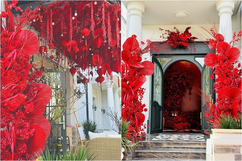 Tết Nguyên đán Giáp Thìn 2024 cũng không ngoại lệ. Trước chục ngày, siêu biệt thự cả nữ ca sĩ đã ngập tràn sắc đỏ từ trong ra ngoài.