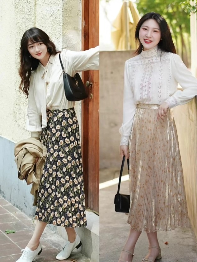 Chân váy hoa phù hợp với áo sơ mi điệu đà như tay bồng, cổ thắt nơ hay chất liệu vải lụa mềm mại để tôn thêm vẻ nữ tính.