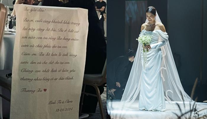 Minh Tú dành một chiếc ghế cho ba tại đám cưới của cô.