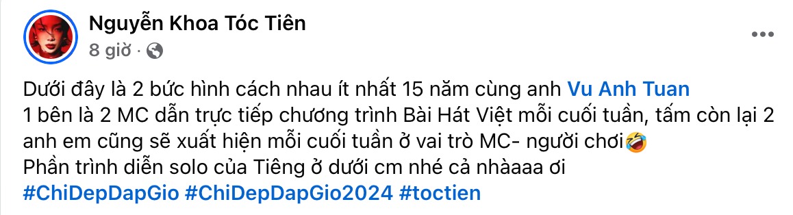 Nữ ca sĩ hào hứng chia sẻ về cuộc hội ngộ đàn anh trên trang cá nhân