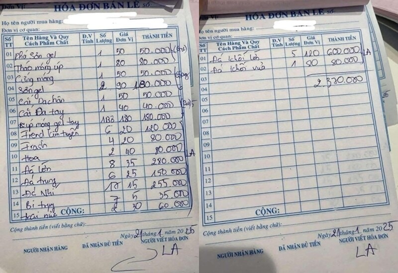 Thế nhưng khi nhận hóa đơn, cô gái mới ngỡ ngàng khi giá trên menu quán ghi mỗi viên đá chỉ có giá 5-25 nghìn, trong hóa đơn lại ghi 600 nghìn cho 5 viên đá lớn, chưa kể những viên nhỏ khác.
