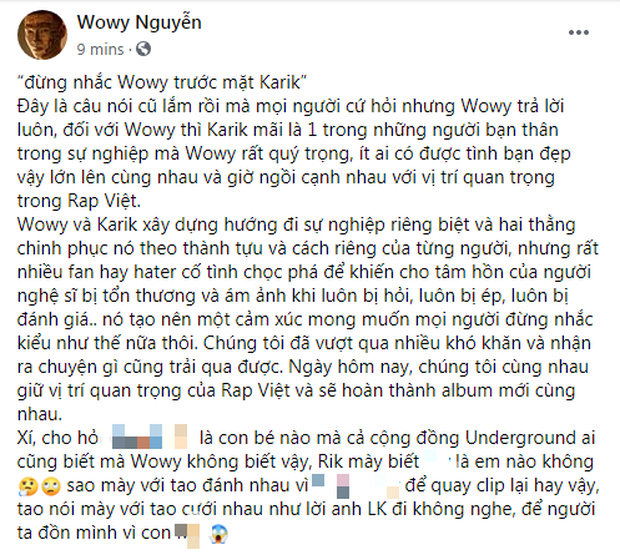 Wowy lên tiếng về tin đồn bất đồng với Karik vì 'cạnh tranh' tình cảm - 1 Wowy lên tiếng về tin đồn bất đồng với Karik vì 'cạnh tranh' tình cảm - 1