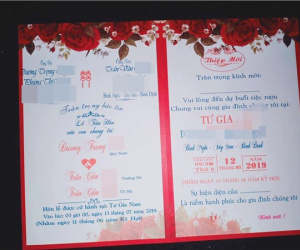 Xôn xao hình ảnh tấm thiệp cưới ghi tên 1 chú rể nhưng có tới 2 cô dâu là chị em ruột ở Bình Định?