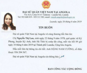 Một nữ lao động Việt bị cướp sát hại khi đang cầm túi tiền tại Angola