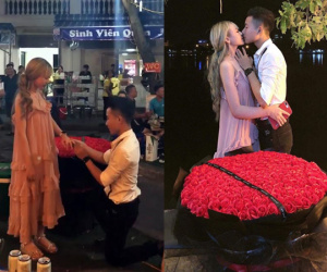 Cô nàng 'số hưởng' được bạn trai kém 3 tuổi quỳ gối tặng 365 bông hoa hồng nhân kỉ niệm 5 tháng yêu nhau