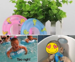 Dở khóc dở cười khi đặt phao bơi vừa người cho con trai lại nhận về chiếc phao bơi...vừa tay