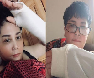 NSND Minh Hằng ngã gãy tay trong ngày Hà Nội mưa to gió lớn