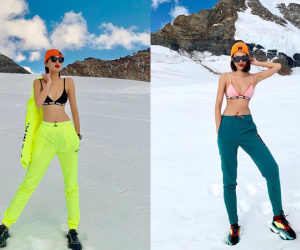 Kỳ Duyên - Minh Triệu chơi lớn cởi áo khoe bikini trên đỉnh núi ngập tuyết ở Thuỵ Sĩ, nghe qua lý do càng sốc hơn