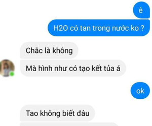 'H2O có tan trong nước không?' câu hỏi của thánh dốt Hoá và câu trả lời từ bạn thân khiến cư dân mạng cười bò