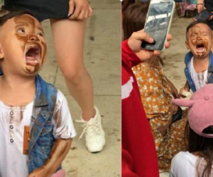 Hình ảnh hài nhất thứ Hai: Cậu bé 'khóc hết nước mắt' vì lỡ in mặt lên người VĐV thể hình