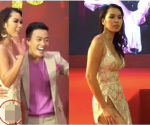 Diện váy xẻ tận hông táo bạo, Hà Anh 'lộ hàng' khi mải tạo dáng bên Lương Mạnh Hải