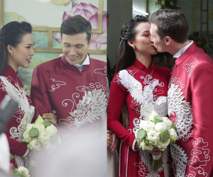 Lễ rước dâu của Hoàng Oanh và chồng Tây: Chú rể mặc áo dài đón dâu, cô dâu cực rạng rỡ dù trước đó 1 ngày vẫn nhập viện vì sốt li bì