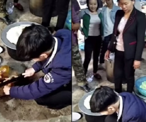 Lần đầu trổ tài chặt thịt gà ở nhà vợ, chàng rể mới toát mồ hôi vì bị hàng chục con mắt xung quanh 4 bề nhìn chằm chằm