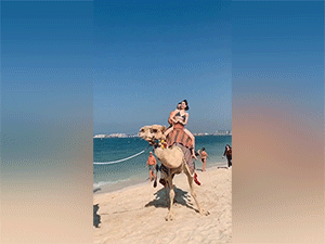 Ngọc Trinh mặc bikini nhỏ xíu cưỡi lạc đà ở Dubai, khoe body 'mướt mắt' bên trai đẹp 6 múi