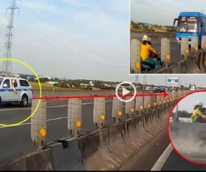 Mẹ đèo con phóng ngược chiều như bay trên cao tốc, CSGT phải vừa chạy lùi vừa phát loa gọi