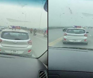 Tài xế taxi nghênh ngang cản đường xe cấp cứu trên cầu Vĩnh Tuy