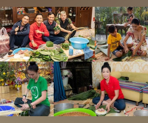 Tuấn Hưng, Hoa hậu Hà Kiều Anh trổ tài gói hàng trăm bánh chưng đón Tết Canh Tý