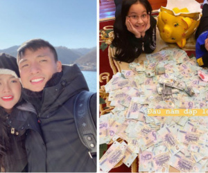 Vợ Bùi Tiến Dũng đập heo đầu năm: Từng này tờ 500k thì chắc cả trăm triệu không ta?