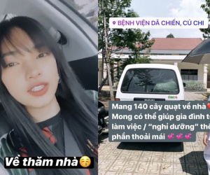 Vừa rời khỏi khu cách ly được 2 ngày Châu Bùi đã lao về và xách theo 140 cây quạt, 1000 chai nước rửa tay cho bệnh viện