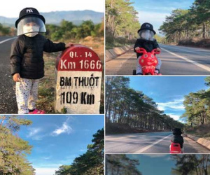 Phượt thủ nhí 'du hí' quãng đường 360km bên xe thỏ 3 bánh khiến dân mạng 'cưng muốn xỉu'!