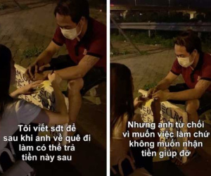 Bất ngờ gặp người đàn ông ngồi lề đường xin việc để có 250k đồng giữa đêm khuya, cô gái trẻ đã có hành động vô cùng ấm lòng này
