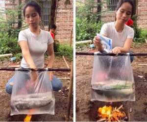 Không có xoong, nồi, cô gái dùng túi nilon để nấu ăn khiến dân tình 'tròn mắt': Ảo thuật gia cũng đến thế này là cùng!