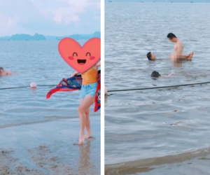 Hình ảnh cặp đôi tạo dáng với tư thế phản cảm khi đi tắm biển khiến nhiều người nóng mắt