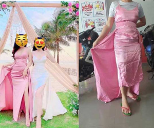 Mê tít chiếc váy dự tiệc hồng 'bánh bèo' trong quảng cáo, cô gái trẻ đặt vội ai ngờ nhận ngay về 'cú lừa' ngoạn mục