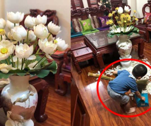 Sáng sớm cắm bình hoa đẹp nức nở, cuối ngày người mẹ 'giận tím mặt' vì cảnh tượng con trai gây ra