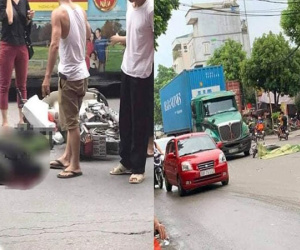 Va chạm với container, một chiến sĩ công an tử vong